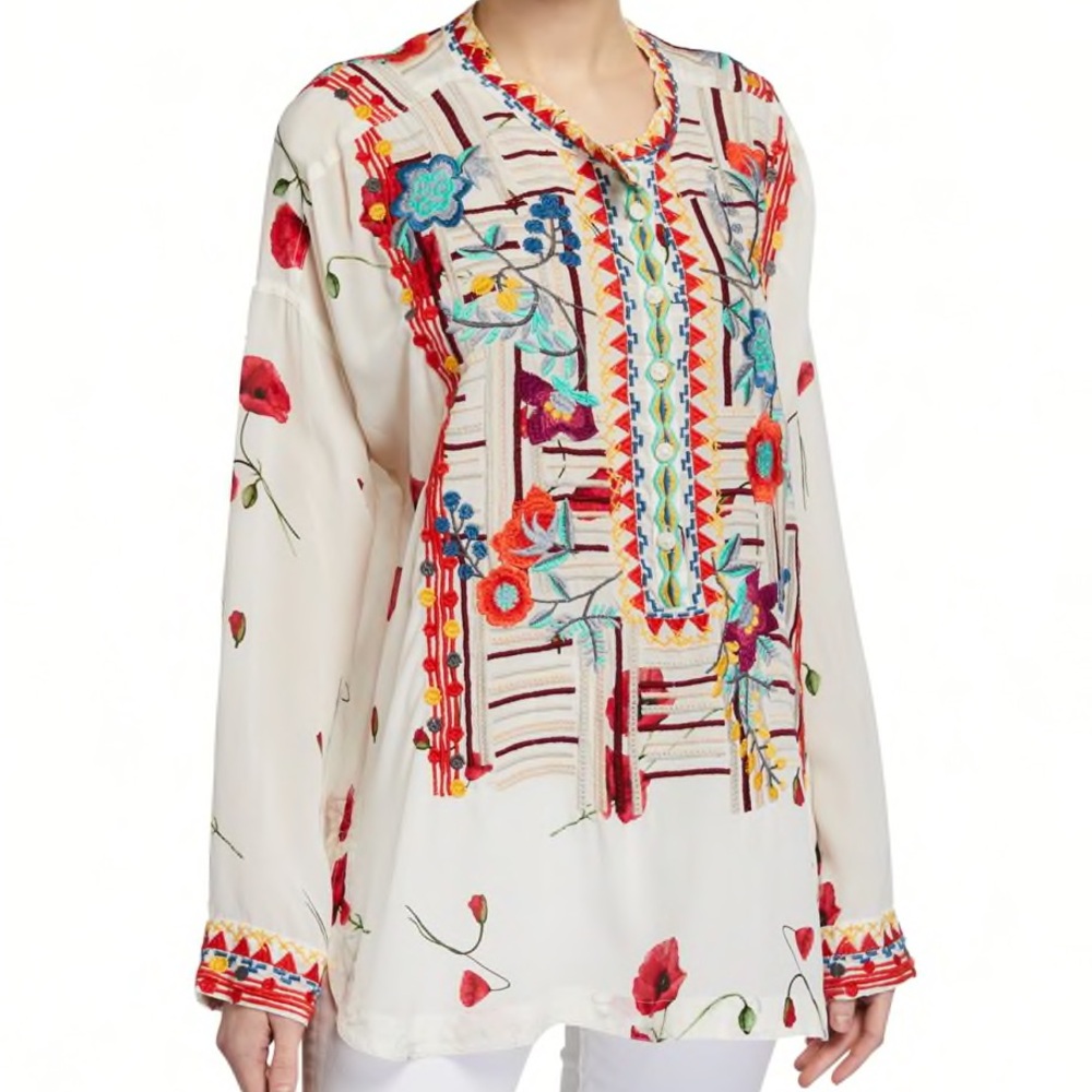 Johnny Was Multicolor Embroidered Blouse